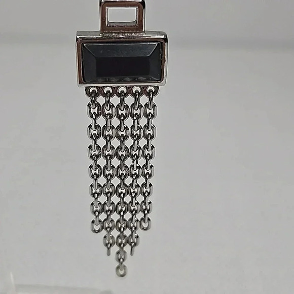 Lia Sophia Statement Earrings with Gray Rectangle & Silver Chain Link Dangles - Picture 9 of 13